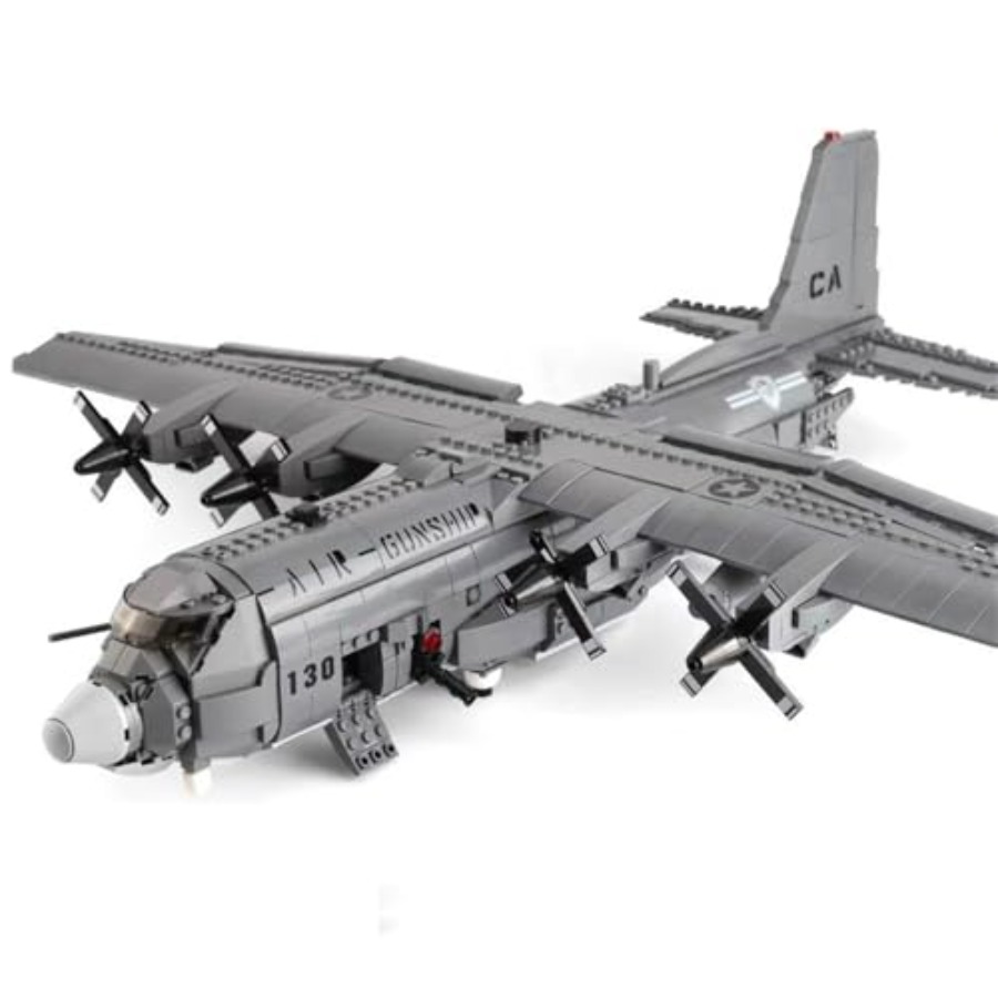 Model Kit Ww2 - 第二次世界大戦軍事展示用モデルキット：AC-130ガンシップ組み立てブロックセット、1713ピース、グレーと黒のABSプラスチック製、詳細な貨物機f